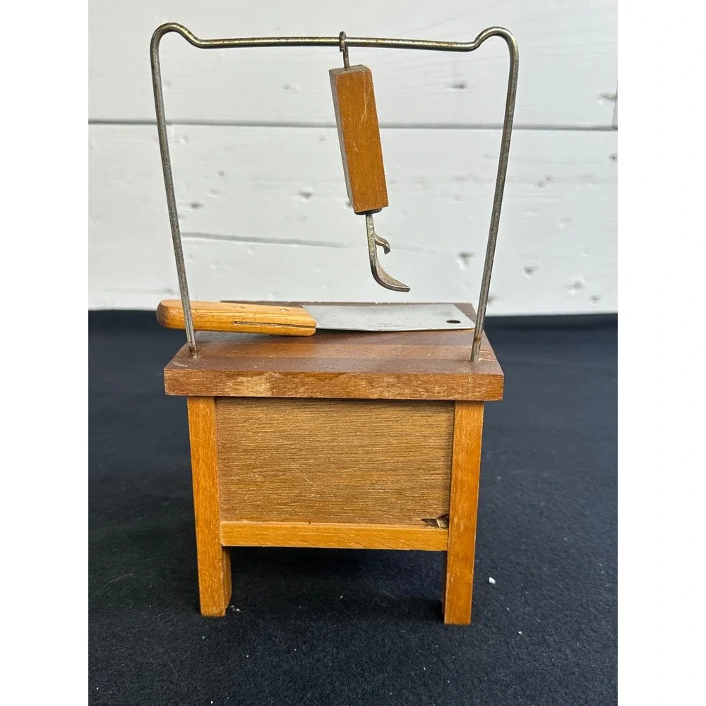 Vintage Wooden Butcher Block Coaster Set with Mini Cleaver and Bottle Opener